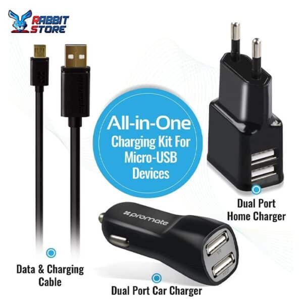 Promate ChargeMate EU2 All in One Charging Kit For Micro USB Devic