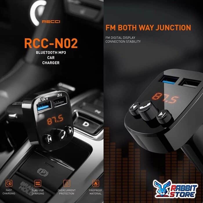Recci RCC-N02 Bluetooth Car Kit with FM Transmitter 3.1A max