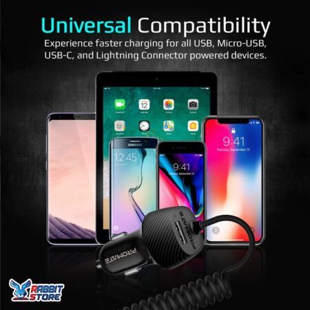 promate 3.4A Multi-Connect Universal Car Charger Micro USB Lightning And USB-C