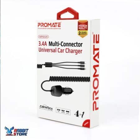 promate 3.4A Multi-Connect Universal Car Charger Micro USB Lightning And USB-C