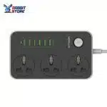 HDPLUS HD3604 Power Strip With 3 Sockets and 6 USB Ports - Black