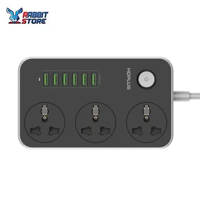 HDPLUS HD3604 Power Strip With 3 Sockets and 6 USB Ports - Black
