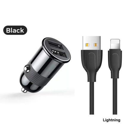 Joyroom C-A06 3.1A Mini Dual-port Fast Charge Lightning - Included Lightning Cable - Black