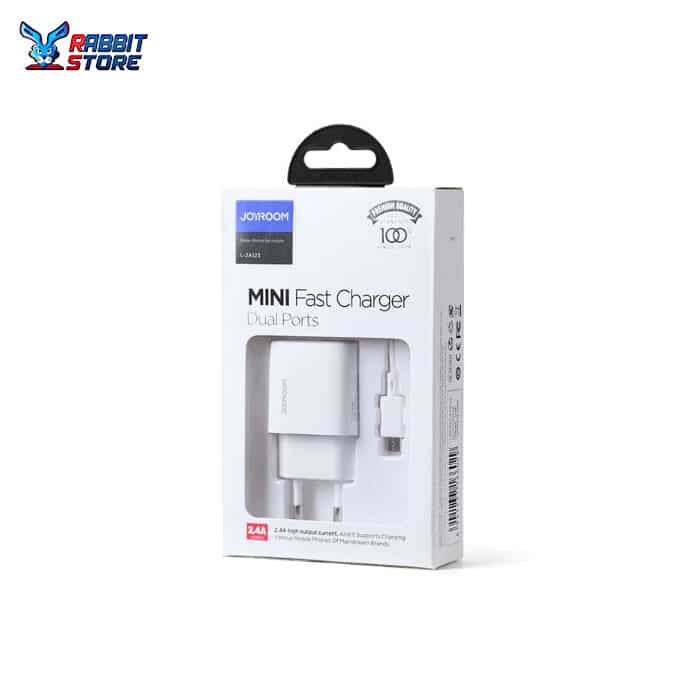 JOYROOM L-2A123 2.4A Dual Ports Mini Fast Charger EU With Cable Micro Cable -white