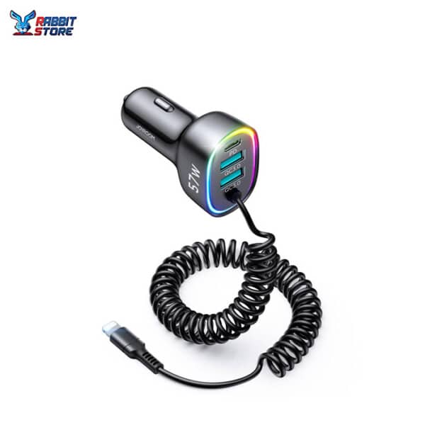 Joyroom 4 in 1 Fast Car Charger PD, QC3.0, AFC, FCP with 1.6m 57W Lightning Cable Black (JR-CL20)