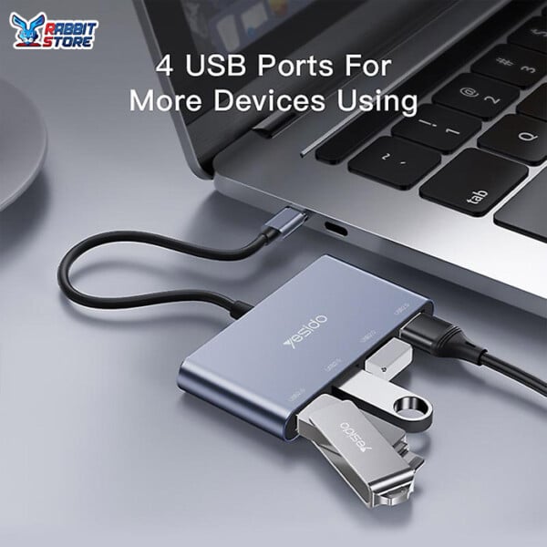 Yesido Hb13 0.15m Usb C Hub Aluminum Type C Adapter With 4 Usb 2.0 Ports For Macbook Pro And Other Devices