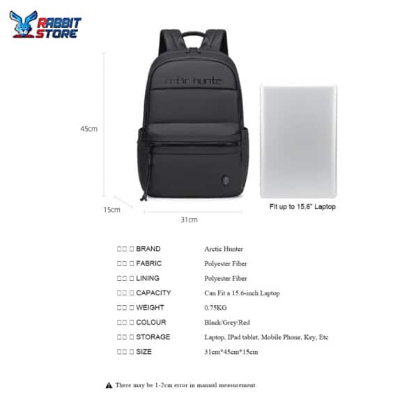 ARCTIC HUNTER B00536 15.6-Inch Laptop Casual Multi-Function Oxford Waterproof Backpack Bag, Black