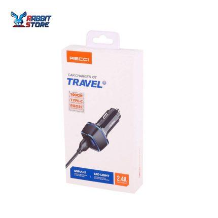 Recci Car Charger Kit Travel (RQ05C) 2.4A 12W Type-C Cable (Black)