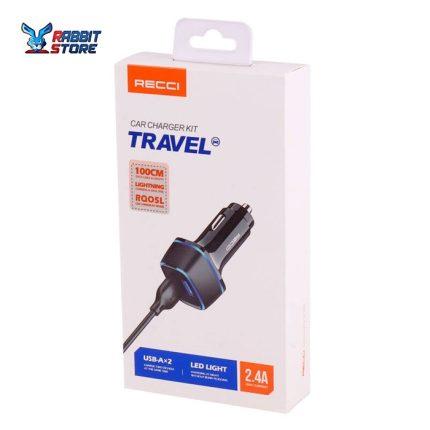 Recci Car Charger Kit Travel (RQ05L) 2.4A 12W Lightning Cable (Black)