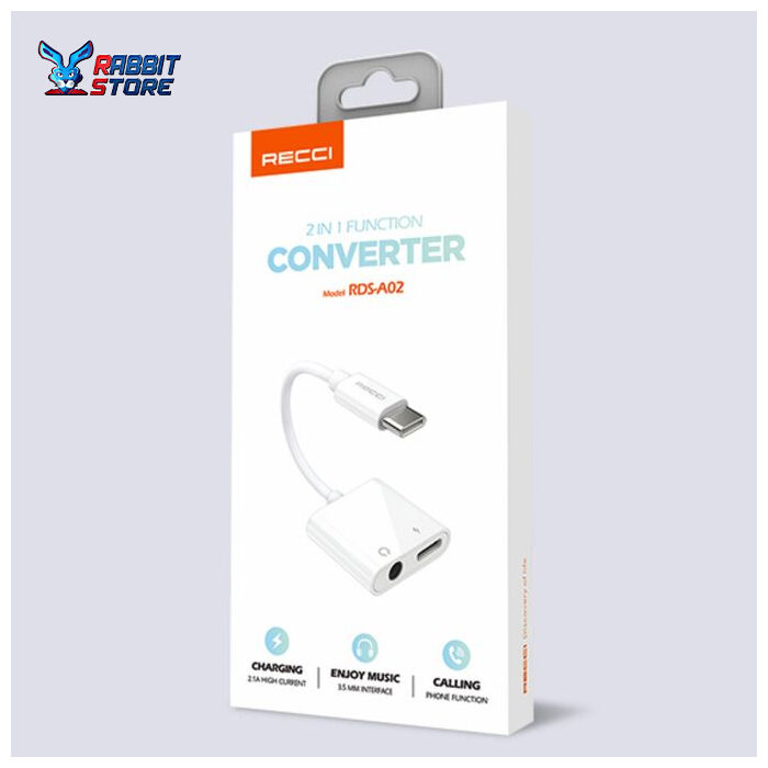 Recci RDS A02 Converter Portable 2 IN 1 Type C Function Design White |