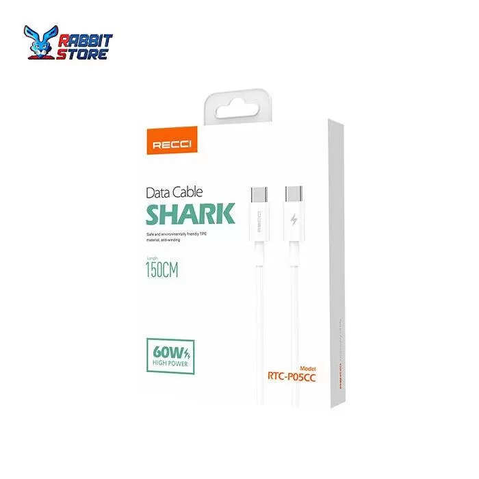 Recci Shark Series 60W Type-C to Type-C Data Cable 1.5m - RTC P05CC