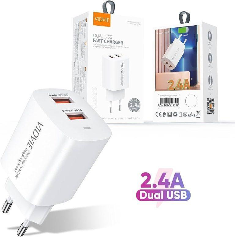 VIDVIE Dual USB Fast Charger PLE250 Micro (White)