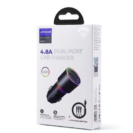 Joyroom JR-CL10 4.8A Dual-Port Car Charger with 3-in-1 data Cable 1.2m – Black