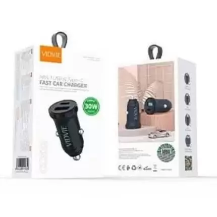 Vidvie CC532 Mini 1 USB and Type-C Fast Car Charger 30W (max) Type-C cable - Black