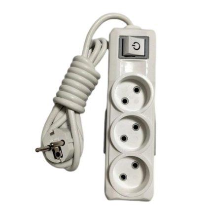 Walsan power strip With On Off Key And 3 Output 250 V, 16A 3500W - White Grey