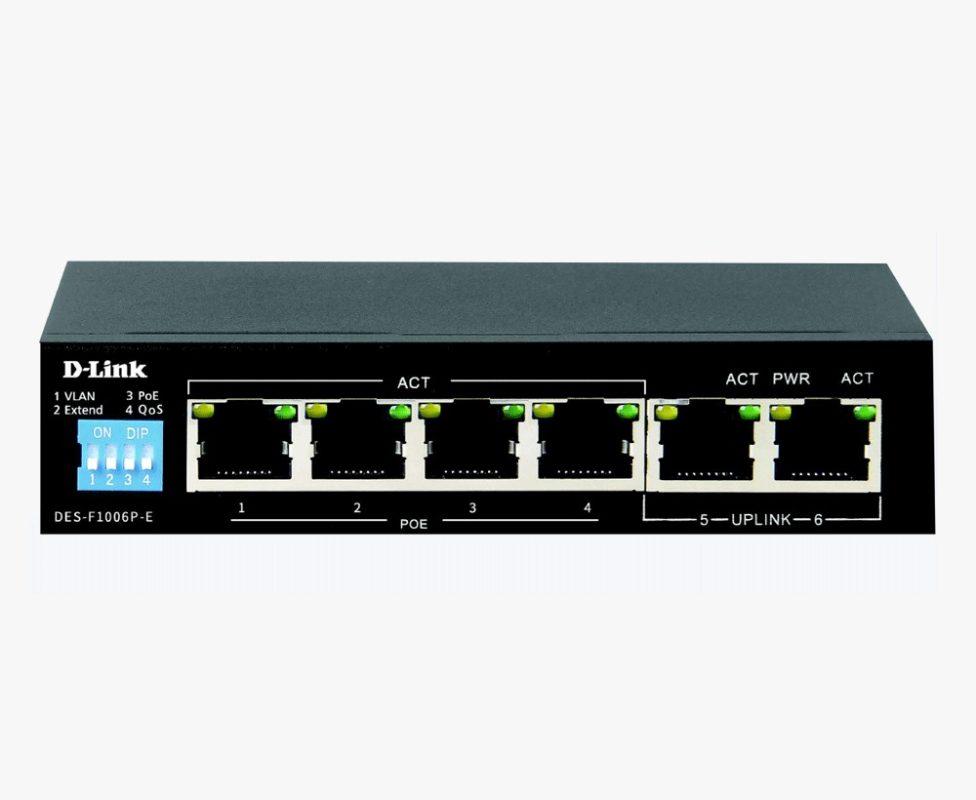 D-Link 6-Port 10100 Long Range PoE+ Surveillance Switch DES-F1006P-E