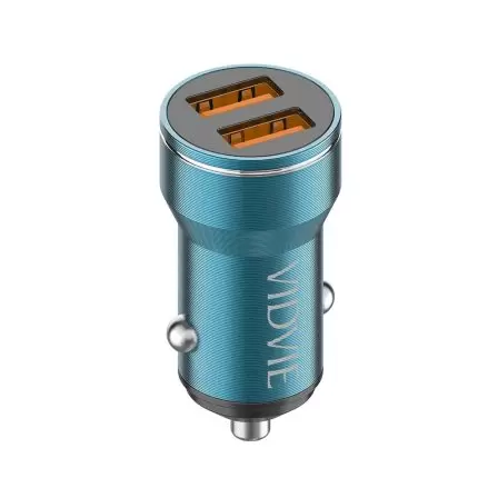 Vidvie CC528 Metal Dual USB Fast Car Charger With Cable 2.4A Output - Blue