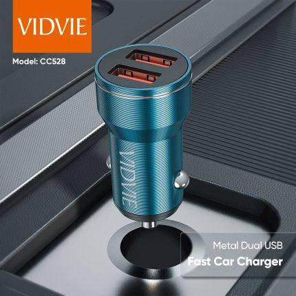 Vidvie CC528 Metal Dual USB Fast Car Charger With Cable 2.4A Output - Blue