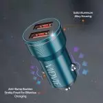 Vidvie CC528 Metal Dual USB Fast Car Charger With Cable 2.4A Output - Blue