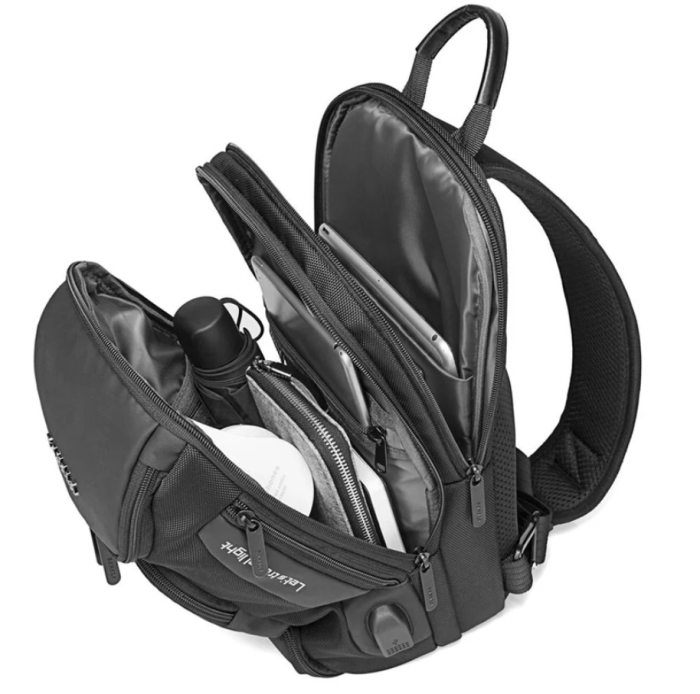 7086 Men Multifunction Waterproof Crossbody Shoulder Backpack Black3 |