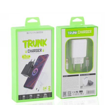 Bavin PC500Y Trunk Charger Iphone 2.4A Data Cable and Charger 2 USB - White
