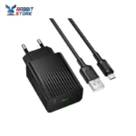 Borofone شاحن BORO BAS72A، منفذ USB واحد، QC3.0، بقدرة 18 واط، 3 أمبير + كابل MicroUSB بطول 1 متر، أسود