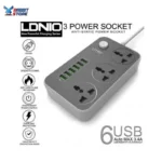 ⁦مشترك كهرباء LDNIO SC3604 – باور ستريب ذكي 3 مخارج AC و6 USB – 2500 وات – كابل 2 متر⁩ - الصورة ⁦3⁩