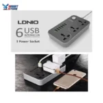 ⁦مشترك كهرباء LDNIO SC3604 – باور ستريب ذكي 3 مخارج AC و6 USB – 2500 وات – كابل 2 متر⁩ - الصورة ⁦4⁩