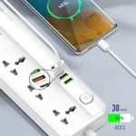 مشترك كهرباء بخمس منافذ تيار متردد و4 منافذ شحن سريع من لدنيو SC5415، بسلك طول 2 متر - لون ابيض - الصورة 6