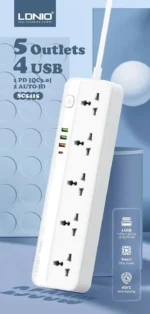 مشترك كهرباء بخمس منافذ تيار متردد و4 منافذ شحن سريع من لدنيو SC5415، بسلك طول 2 متر - لون ابيض - الصورة 3