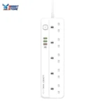 مشترك كهرباء بخمس منافذ تيار متردد و4 منافذ شحن سريع من لدنيو SC5415، بسلك طول 2 متر - لون ابيض