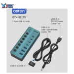 موزع USB 3.0 من Onten OTN - 5317S ذو 7 منافذ، سرعة نقل بيانات عالية تصل إلى 5 جيجابت في الثانية، مفاتيح تحويل مستقلة، توافق واسع مع أجهزة الكمبيوتر المحمولة والأجهزة اللوحية والهواتف وأجهزة الألعاب - الصورة 2