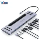 قاعدة توصيلOTN-9199 12 في 1 مع منفذ USB النوع C من اون تن، محول HDMI مزدوج بدقة 4 كيه، موزع USB النوع C بشاشة مزدوجة لويندوز، منفذ HDMI 4k * 2، 100W قاعدة شحن 100 وات مع بطاقة SD/TF، USB3.0، USB C، ايثرنت