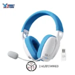 Redragon H878 3-Mode Wireless Blue Lighting Gaming Headset - Lightweight - 7.1 Surround Sound - 40MM Drivers - Detachable Microphone - Multi Platforms for PC, PS5/4/3, Switch, Mobile, White&Blue