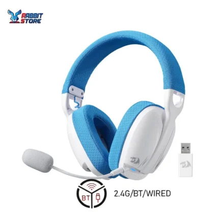 Redragon H878 3-Mode Wireless Blue Lighting Gaming Headset - Lightweight - 7.1 Surround Sound - 40MM Drivers - Detachable Microphone - Multi Platforms for PC, PS5/4/3, Switch, Mobile, White&Blue